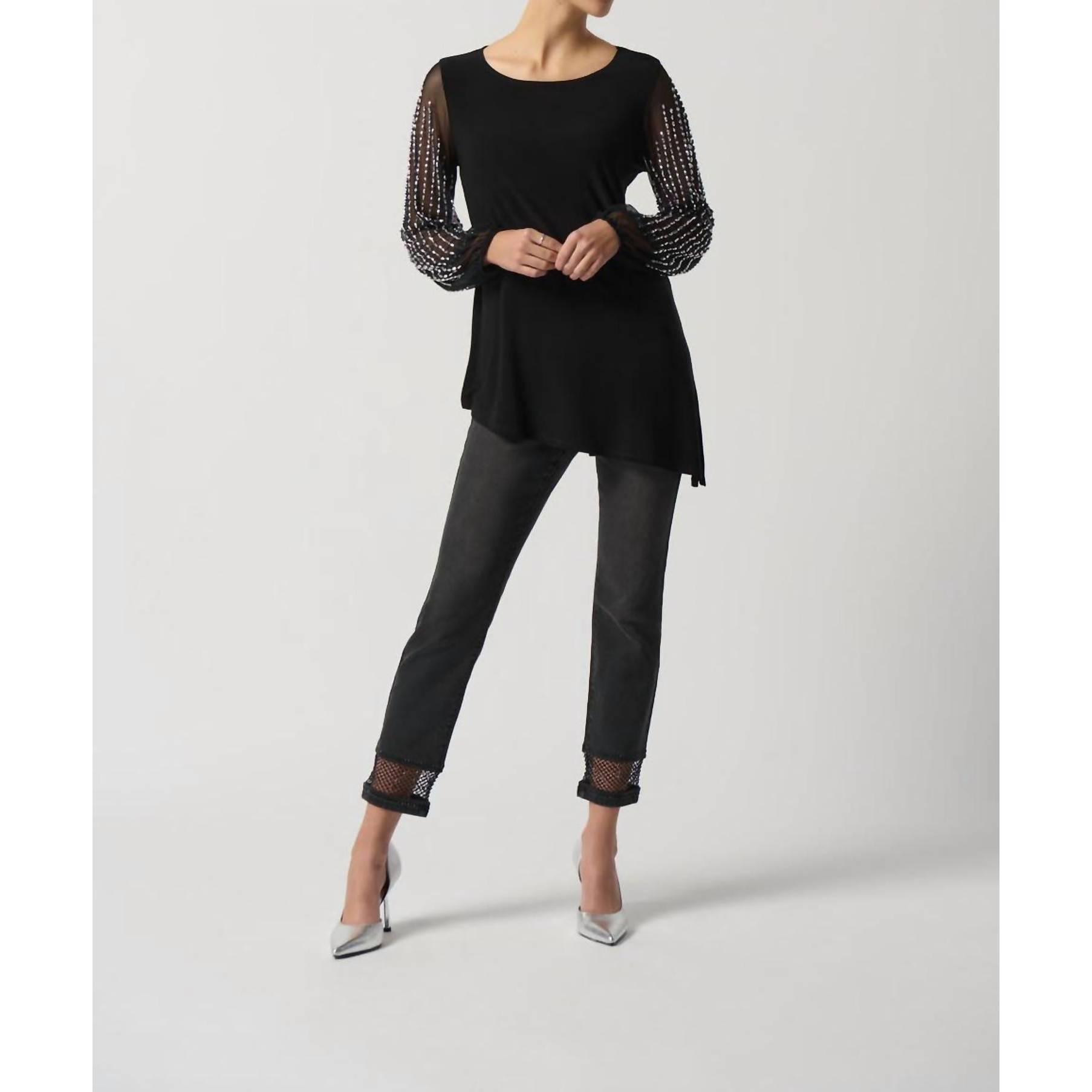 New Joseph Ribkoff Puff Sleeve Tunic Top In Black